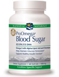 ProOmega Blood Sugar from Nordic Naturals contains highly concentrated Omega-3 fatty acids which work in a synergistic fashion with Chromium, and Alpha-Lipoic Acid to help maintain healthy blood sugar levels..